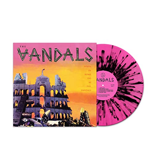 The Vandals album āWhen In Romeā vinyl record with pink and black splatter.