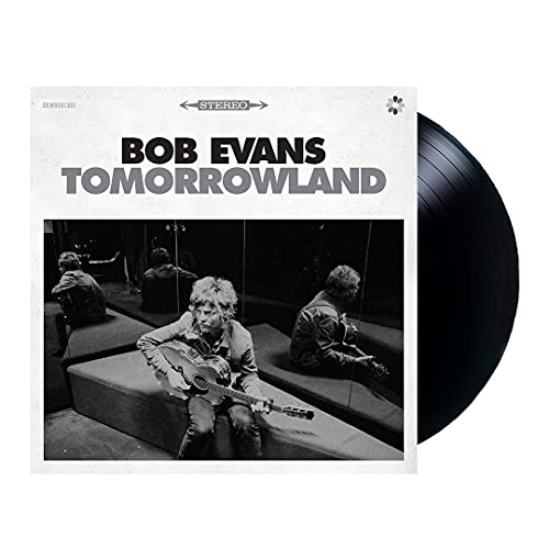 Bob Evans “Tomorrowland” vinyl record with black and white cover art.