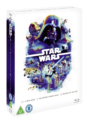 Star Wars trilogy Blu-ray box set featuring Darth Vader and film scenes.