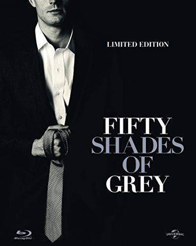 Blu-ray cover for "Fifty Shades of Grey" featuring a man in a suit.