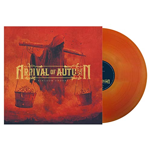 Vinyl record of "Arrival Of Autumn" with orange disc and hooded figure cover.