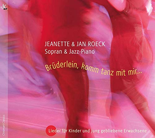 "CD cover with blurry dancing figures and German text in red and pink hues."
