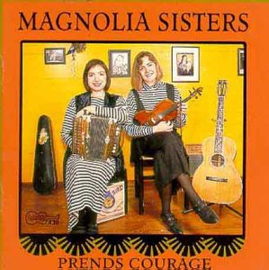 Magnolia Sisters CD cover featuring two women holding accordion and guitar against yellow wall.