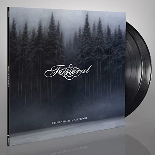 Vinyl record with cover art depicting a misty forest and band name "Funeral".