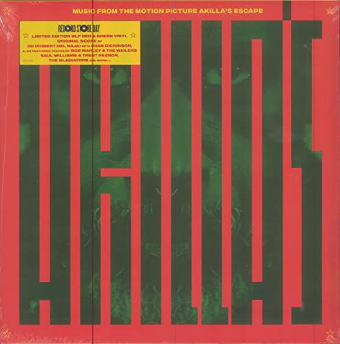 Red and green vinyl record cover for “Akilla’s Escape” soundtrack.