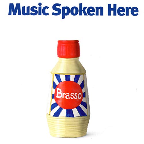 Brasso metal polish bottle with red cap and blue and white label.