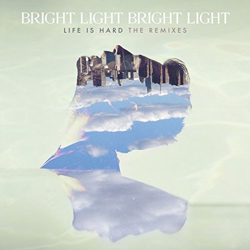 "Album cover with cityscape and cloudy silhouette on a pale green background."