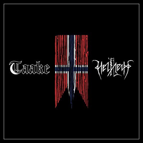 Black album cover with band names and a distressed Norwegian flag.