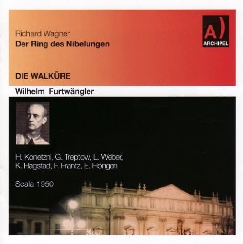 CD cover for Wagner’s “Die Walküre” featuring a portrait and opera house.