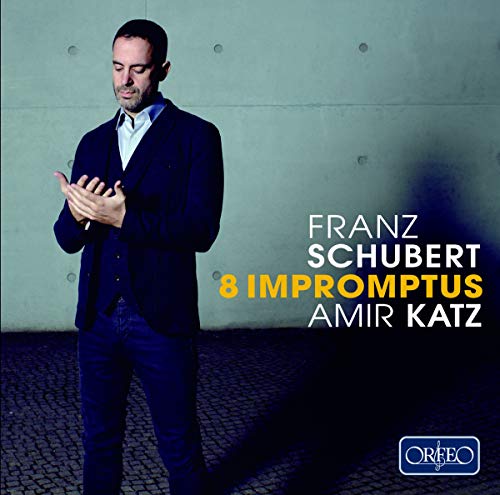 CD cover featuring pianist Amir Katz and text “Franz Schubert 8 Impromptus”.