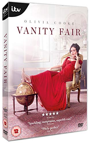 "Vanity Fair DVD cover featuring a woman in red dress sitting on an ornate chair."