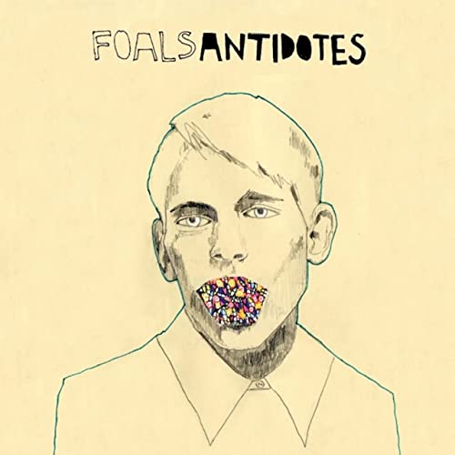 Foals album cover: sketch of a face with a floral mouth.