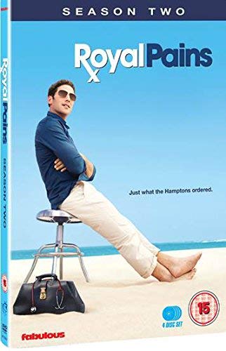 Royal Pains" Season Two DVD cover featuring a man on a stool by the beach.
