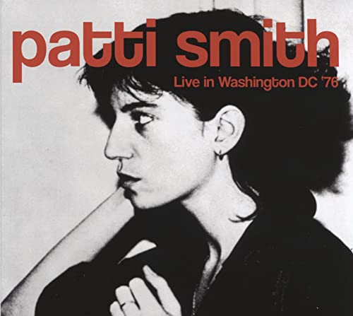 Patti Smith album cover, black and white portrait, red text.
