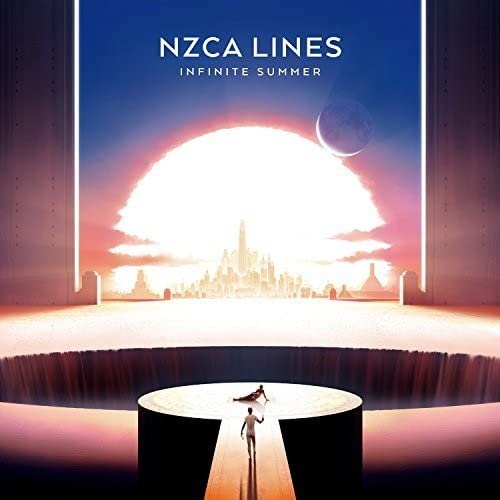 Album cover for NZCA Lines’ “Infinite Summer” with a futuristic cityscape.