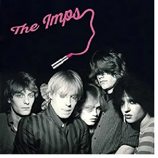 Black and white photo of four young men with band name "The Imps".