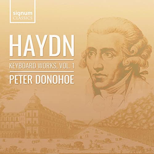CD cover featuring a portrait of composer Joseph Haydn and landscape.
