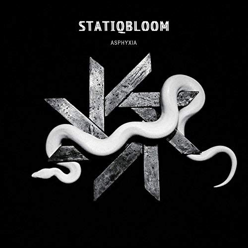 "Album cover with a white snake entwined around a metal star on a black background."