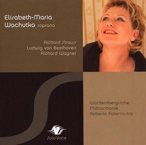 CD cover with a smiling woman and classical music details.