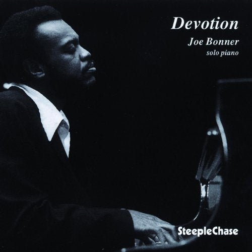 Black and white portrait of Joe Bonner playing piano, album cover.