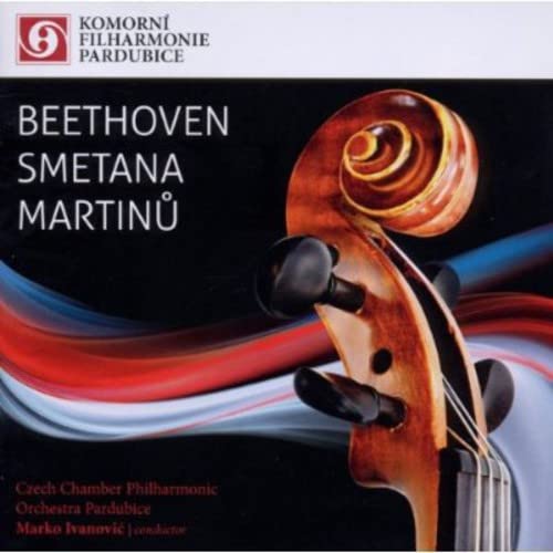 CD cover featuring a cello and composers Beethoven, Smetana, Martinů.