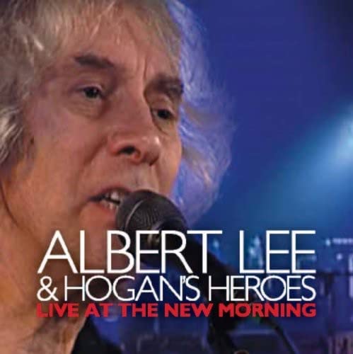 Albert Lee singing into a microphone, album cover for live CD.