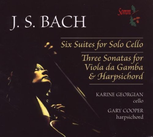 CD cover with a cellist and text describing J.S. Bach's compositions.