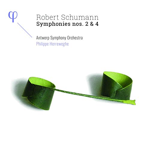 CD cover with green flower and text "Robert Schumann Symphonies nos. 2 & 4".