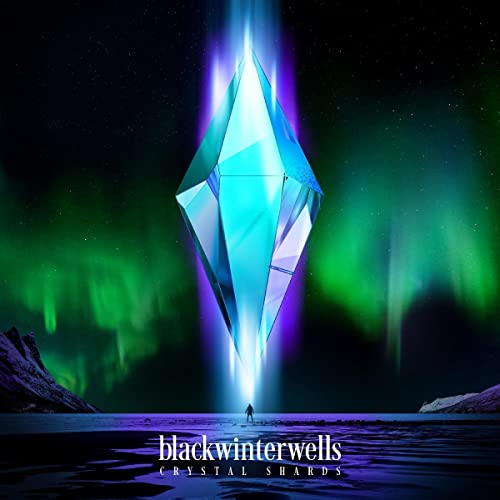 Album cover: large blue crystal shard with aurora borealis and distant figure.