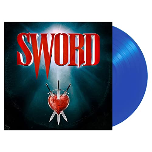“Sword” album cover with three swords piercing a heart, and a blue vinyl record.