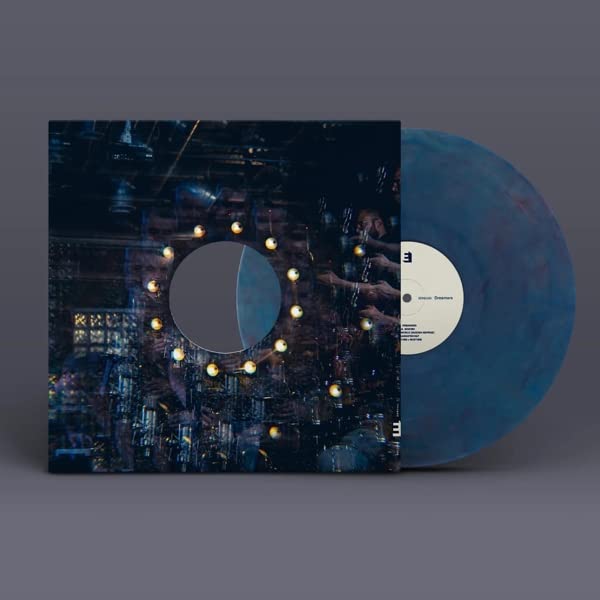 Vinyl record with abstract cover art and a blue marble effect.