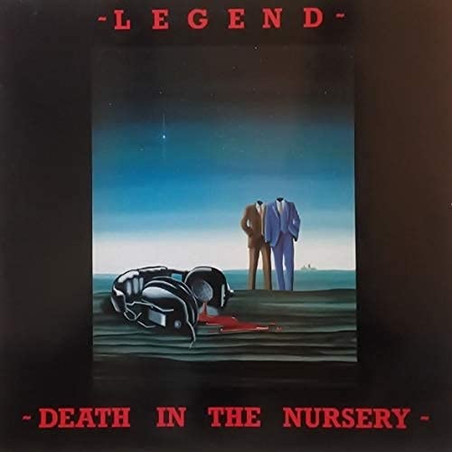 Album cover: two men and a broken doll on a blue landscape.