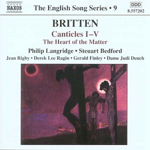 CD cover for Britten’s Canticles with silhouetted figures on a pink background.