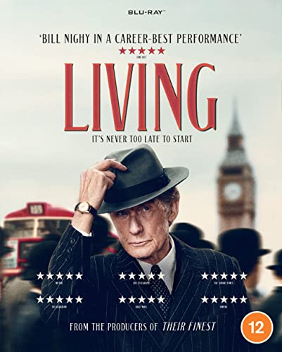 Blu-ray cover for "Living" featuring Bill Nighy in a suit and hat.