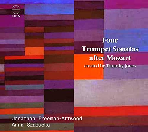 CD cover with abstract colorful blocks and text: "Four Trumpet Sonatas.