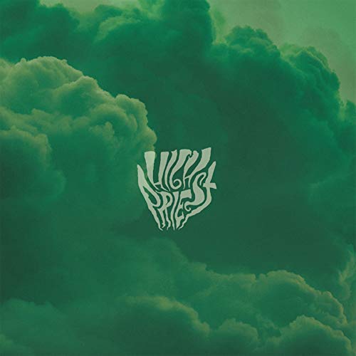 Dark green album cover with white, swirling text and cloud-like shapes.