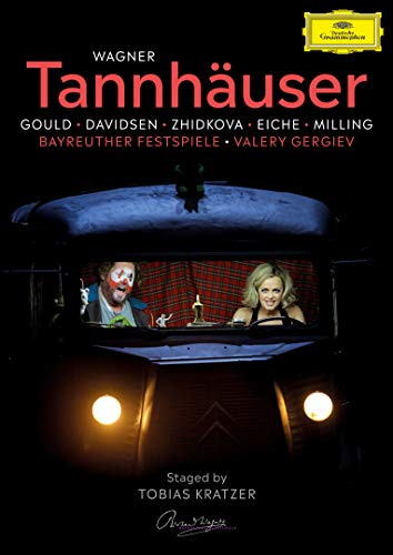 DVD cover for Wagner’s Tannhäuser opera, featuring performers in a car.