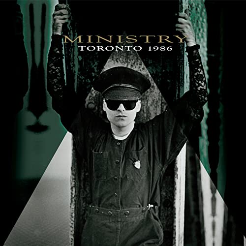 Album cover for Ministry’s “Toronto 1986” featuring a person in dark clothing.