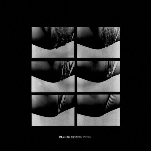A black-and-white album cover with a grid of abstract, distorted images on a black background.