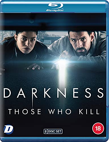 Blu-ray cover for “Darkness: Those Who Kill” featuring two detectives with a flashlight.