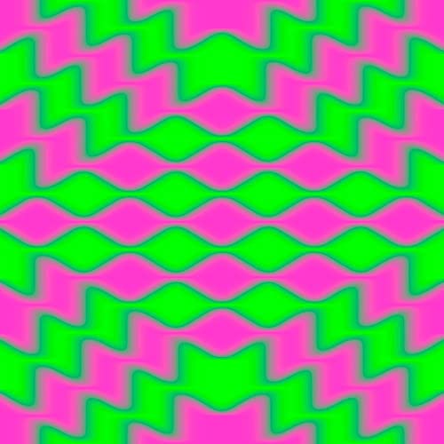 Bright pink and green wavy pattern, likely vinyl record artwork.