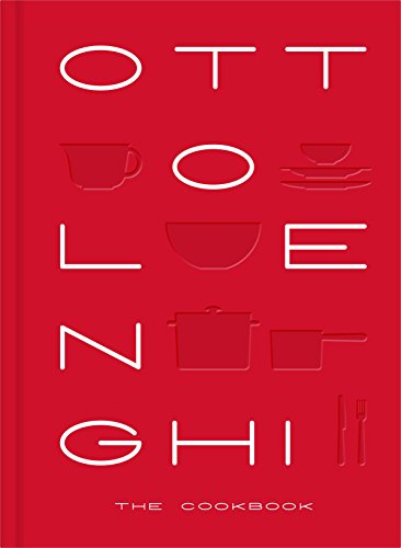 Red cookbook cover with "Ottolenghi" in white, incorporating kitchenware images within the letters.