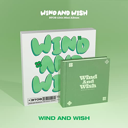 Btob “Wind and Wish” album packaging, two green boxes with bubbly text.