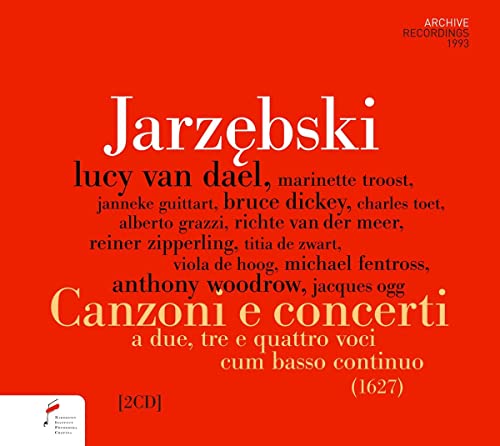 Red album cover with white text listing composers and musical work title.