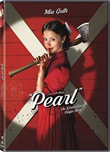 DVD cover for horror film "Pearl" featuring a young woman with an axe.