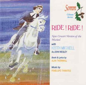 CD cover: Rider on a white horse, musical title “Ride! Ride!”.