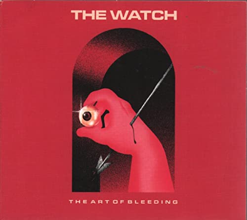 Red album cover with a hand holding an eyeball, dark archway behind.