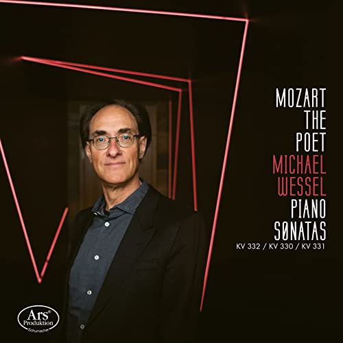 CD cover featuring pianist Michael Wessel with red geometric lines.