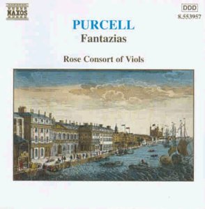 CD cover for Henry Purcell’s “Fantazias” with a cityscape illustration.