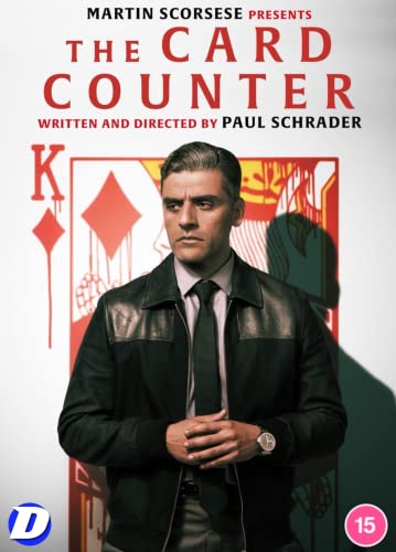 Movie poster for "The Card Counter" featuring Oscar Isaac in a leather jacket.